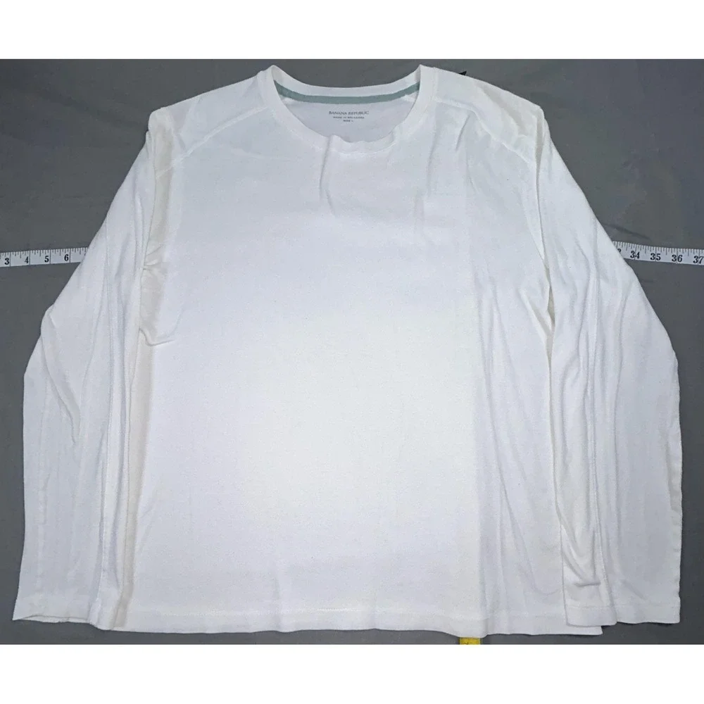 Banana Republic Shirt Mens Large White Long Sleeve Tagless Crewneck Casual Tee
